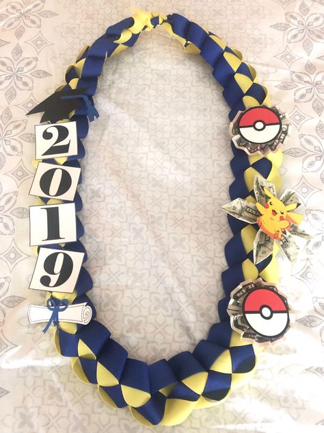 Pokémon Graduation Lei Kindergarten Graduation Leis, Friendship Bracelet Graduation Lei, Hawaiian Ribbon Lei, Kinder Graduation Lei, Pokemon Necklace, Graduation Leis Diy, Candy Lei, Puakenikeni Lei, Graduation Crafts