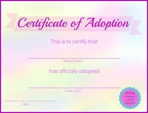 30 Free Printable Adoption Papers In 2020 | Adoption Certificate, Pet for Fresh Dog Adoption Certificate Template Stuffed Animal Adoption, Adoption Certificate Template, Doc Mcstuffins Printables, Dog Adoption Certificate, Pet Adoption Birthday Party, Beanie Boo Party, Pet Adoption Certificate, Account Statement, Boo Party