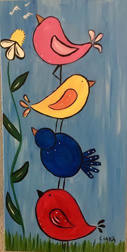 Cute Bird Painting, Whimsical Birds Painting, Simple Bird Painting, Bird Painting Easy, Easy Bird Painting, Whimsical Bird Art, Påskeaktiviteter For Barn, Whimsical Birds, Peace Pole