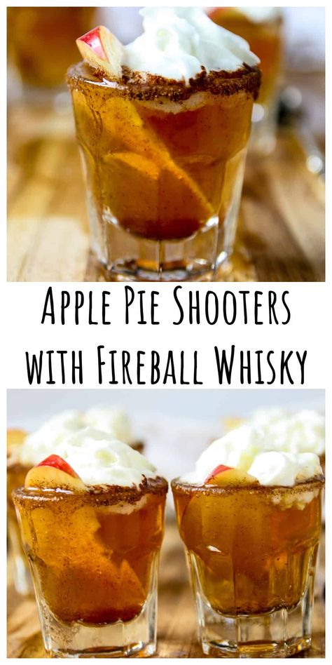 Apple Pie Shots With Vodka, Fall Shooters Alcohol, Candy Apple Drink, Fall Shot Recipes, Fun Shots Alcohol Easy, Apple Pie Shooters, Apple Cider And Fireball, Thanksgiving Shots, Christmas Shooters