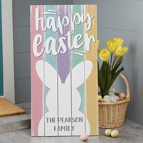 Personalized Wood Pallet Signs - Happy Easter Easter Wood Signs, Easter Wood Crafts, Easter Greetings Messages, Wood Pallet Signs, Easter Projects, Easter Signs, Easter Crafts Diy, Easter Greetings, Easter Design