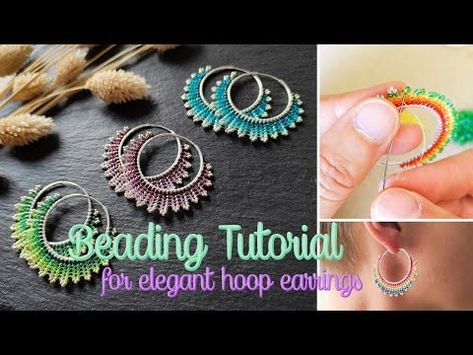 (431) Beading Tutorial #8 | how to bead “Neomi” hoop earrings, colorful summer DIY jewelry - YouTube Seed Bead Hoop Earrings Diy, Beaded Earring Tutorial, How To Make Beaded Earrings Tutorials, Diy Earrings Video, Hoop Beaded Earrings, Seed Bead Jewelry Tutorials, Hoop Earrings Diy, Seed Beads Diy, Bead Weaving Tutorials