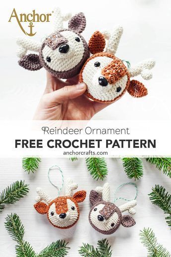 Corak Krusye, Christmas Crochet Patterns Free, Crochet Xmas, Crochet Christmas Decorations, Pola Amigurumi, Crochet Ornaments, Reindeer Ornaments, Holiday Crochet, Crochet Christmas Ornaments