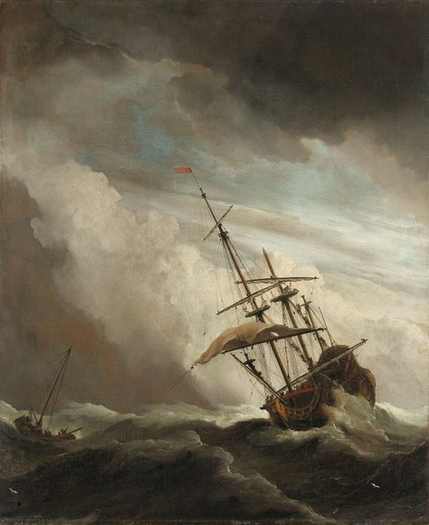 Willem van de Velde (II), A Ship on the High Seas Caught by a Squall, known as ‘The Gust’, ca. 1680, oil on canvas, 77 x 63,5 cm. Rijksmuseum (artwork in the public domain, photo Rijksmuseum, SK-A-1848) Artificial Foliage, A Ship, Seascape Paintings, Rembrandt, Hanging Art, Vintage Images, The High, Vintage Prints, Opera