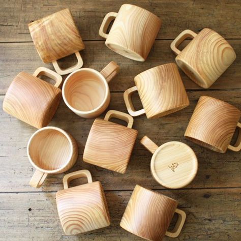 Wooden Cups, Wood Mug, Hinoki Wood, Bamboo Crafts, Japanese Products, Wood Carving Tools, Cups And Saucers, Wooden Kitchen, Cups And Mugs