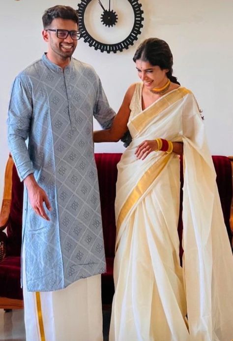 Malayalam Wedding Saree, Kerala Wedding Aesthetic, Onam Outfits, Indian Couple, Wedding Dresses For Kids, Kerala Saree, Desi Fashion Casual, Concept Clothing, Traditional Indian Outfits