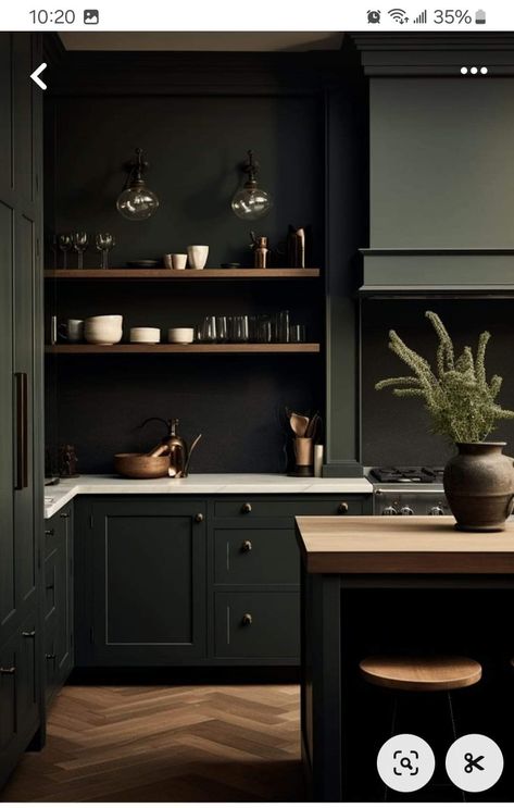 Dark Green Cabinets, Green Kitchen Cabinet, Dark Green Tile, Green Tile Backsplash, Renovation Plan, Olive Green Kitchen, Green Kitchen Walls, Moody Kitchen, Dark Green Kitchen