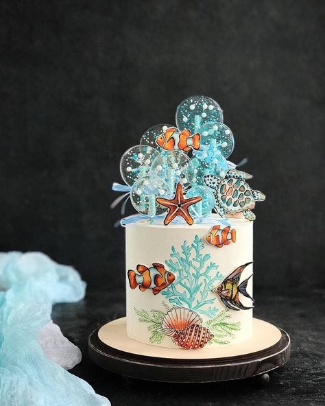 Nemo Cake, Water Birthday, Candy Toppers, Making Fondant, Sea Cakes, Candy Cakes, Wedding Cakes Blue, Butterfly Cakes, Crazy Cakes