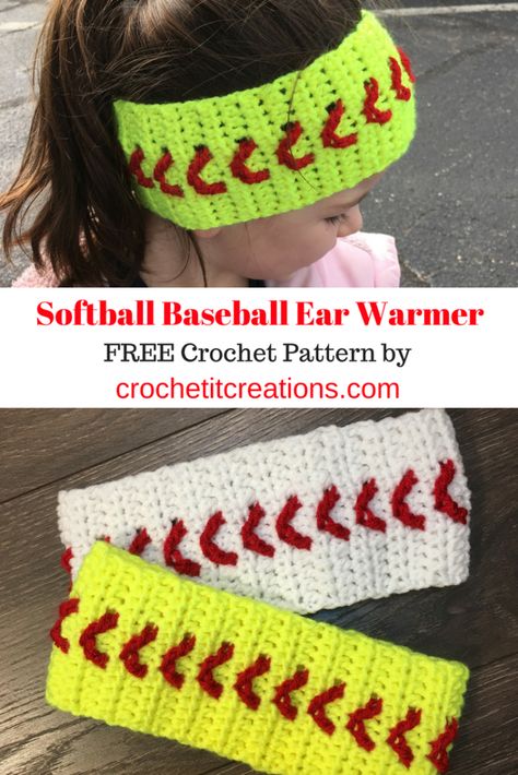 Baseball Softball Ear Warmer Crochet Pattern – Crochet it Creations Ear Warmers Crochet, Ear Warmer Crochet Pattern, Crochet Baseball, Ear Warmer Crochet, Crochet Scarf Pattern Free, Crochet Hat Free, Crochet Headband Pattern, Crochet Ear Warmer, Free Scarf