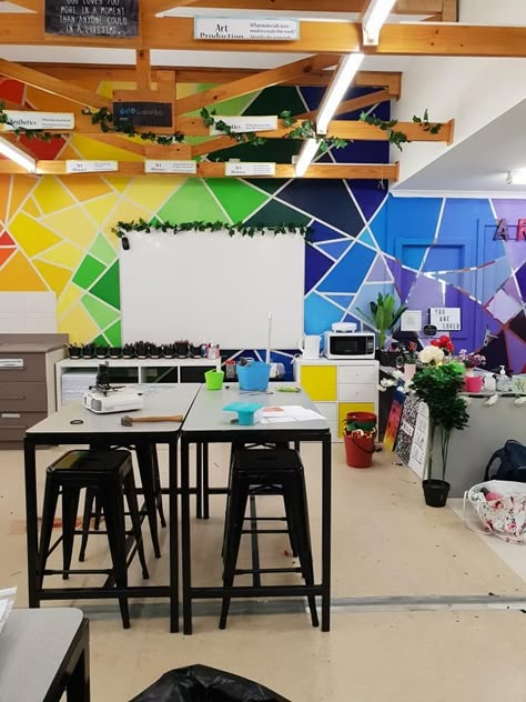 Call Room Decor, Murals For Art Classroom, Middle School Classroom Interior Design, Art Classroom High School Interior, Classroom Murals Middle School, High School Art Room Design, High School Art Room Organization, School Art Classroom Design, Art Classroom Design