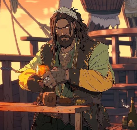 Sailor Oc Male, Pirate Crew Character Design, Dnd Sailor Character Design, Pirate Captain Character Design, Dnd Sailor, Pirate Art Male, Dnd Pirate Art, Pirate Illustration, Dnd Campaign