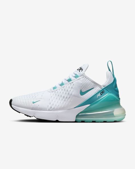 Nike Air Max 270 Woman, Nike Air Max 270 Custom, Nike Air Max 270 Blue, Nike Shoes Women Air Max 270 Blue, Nike Air Max 270 Teal, Nike Running Shoes, 270 Air Max Shoes, Nike 270s, Sporty Blue Nike Air Max For Running