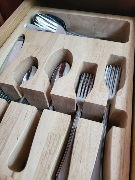 Woodworking how to... make your own custom silverware organizer out of scrap butcher block material. Silverware Organizer, Custom Butcher Block, Silverware Organization, Silverware Holder, Butcher Block, Hobbies, Woodworking, Make It Yourself