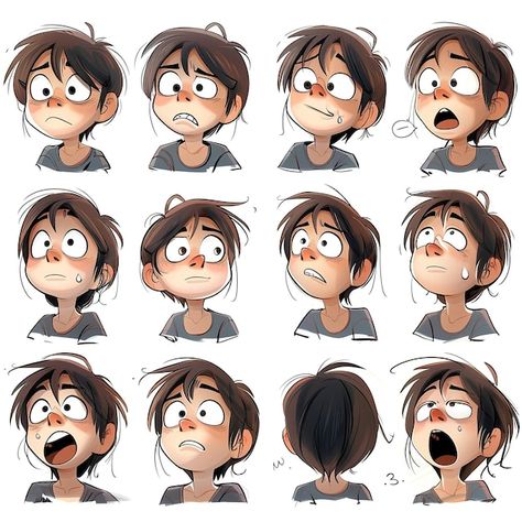 Photo cartoon boys with varied emotions ... | Premium Photo #Freepik #photo Cartoon Face Expressions Animation, Angry Animation Character, Drawing Face Expressions Sketches, Cute Expressions Faces, Cartoon Expression Reference, Cartoon Expressions Faces, Worried Face Expression, Comic Character Drawing, Cartoon Face Expressions