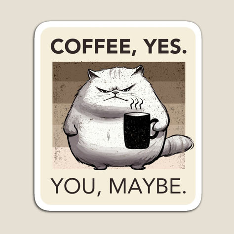 Funny Coffee Quote with grumpy coffee drinking Cat illustration on fridge magnet. Brown and beige vintage design with white cat holding a coffee mug. Funny coffee meme for coffee lovers, caffeine addicts and cat lovers. Christmas gift idea for friends with a serious coffee obsession. Coffee and Cats Aesthetics, Coffee and Cats Magnets. Cats Memes, Coffee Lovers Magnets, cat, retro, thats what i do, i drink coffee, cat and coffee, coffeeholic, vintage cat, funny cat, coffee quotes, #lagunaklein Coffee Meme, Funny Coffee Quotes, Coffee Cat, Funny Magnets, Cat Drinking, Cat Quotes, Cats Illustration, My Coffee, Coffee Design