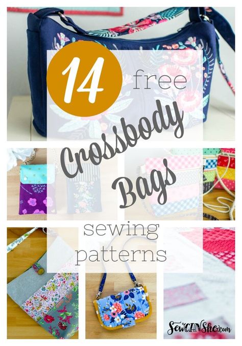 14 Cross Body Bag Sewing Patterns - all free! Small Purse Pattern, Cross Body Bag Pattern Free, Crossbody Purse Patterns, Crossbody Bag Tutorial, Bag Sewing Patterns, Crossbody Bag Diy, Purse Patterns Free, Cross Body Bag Pattern, Handbag Sewing Patterns