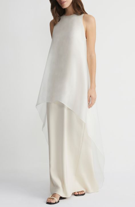 Lafayette 148 New York Tie Back Overlay Sleeveless Silk Column Gown available at #Nordstrom Organza Overlay, Dress Organza, Spring Wardrobe Essentials, Gardening Apron, Target Dresses, Organza Dress, Column Gown, Silk Gown, Silk Organza