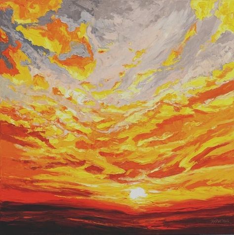 Warm Colour Painting, Sunrise Impressionism, Yellow Sky Painting, Sun Oil Painting, Unity In Art, Sunny Painting, Yellow Paintings, Clouds Sunrise, Painting Sunrise