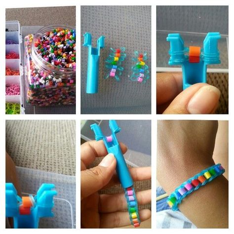 Loom Bracelets With Beads Tutorial, Perler Bead Bracelet Ideas, Perler Bead Rainbow, Bracelet Video, Crazy Loom, Loom Band Patterns, Bead Rainbow, Rainbow Loom Bracelets Easy, Fun Loom