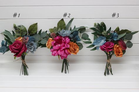 Mini Bouquets for Vases Green Orange Magenta Teal Bouquet Faux Bouquet Fall Wedding Silk Flowers Boho Wedding Flowers for Decor - Etsy Magenta Orange Wedding, Jewel Tone Wedding Decor, Teal Bouquet, Bouquet Fall Wedding, Faux Bouquet, Mini Bouquets, Floral Archway, A Bunch Of Flowers, Earthy Wedding