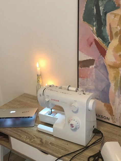 Sewing Aesthetic Wallpaper, Sewing Aestethic, Sewing Astethic, Aesthetic Sewing Machine, Singer Sewing Machine Ideas, Sewing Machine Aesthetic, Tailor Aesthetic, Aesthetic Sewing, Revenge Of The Island