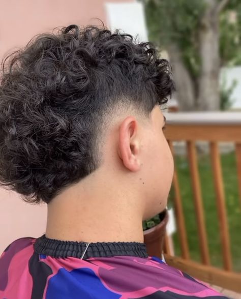 Mullet Hairstyle Curly Hair, Burst Fade Mullet Curly Hair, Curly Burst Fade, Perm Hairstyles Men, Modern Mullet Curly Hair, Burst Fade Curly Hair, Short Curly Hair Mullet, Soft Mullet Men, Mohawk Fade