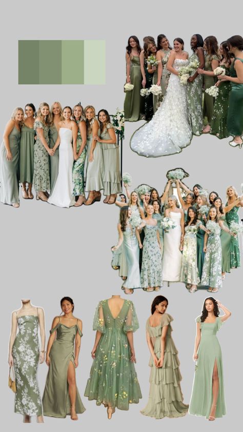 Bridesmaid Color Scheme, Bridesmaid Color, Bridesmaid Colors, Bridesmaid Inspiration, Mismatched Bridesmaids, Sage Wedding, Mismatched Bridesmaid Dresses, Green Bridesmaid, Green Bridesmaid Dresses