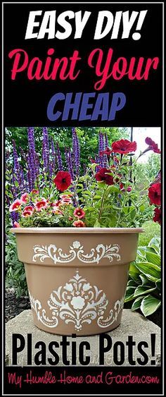 Check out this Easy DIY!  Paint Your Cheap Plastic Pots!  It seems like I have been painting everything!  Life seems to get in the Paint Garden Pots, Humble Home, Easy Diy Paint, Beautiful Outdoor Living Spaces, Planting Pots, Plastic Plant Pots, Pot Crafts, Chakra Energy, Plastic Flower Pots