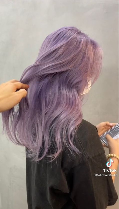 Ash Lilac Hair, Light Purple Dyed Hair, Lilac And Brown Hair, Ash Purple Peekaboo Hair, Hair Color Pastel Purple, Lilac Hair Highlights, Light Purple Hair Pastel, Lavender Money Piece Hair, Soft Purple Hair