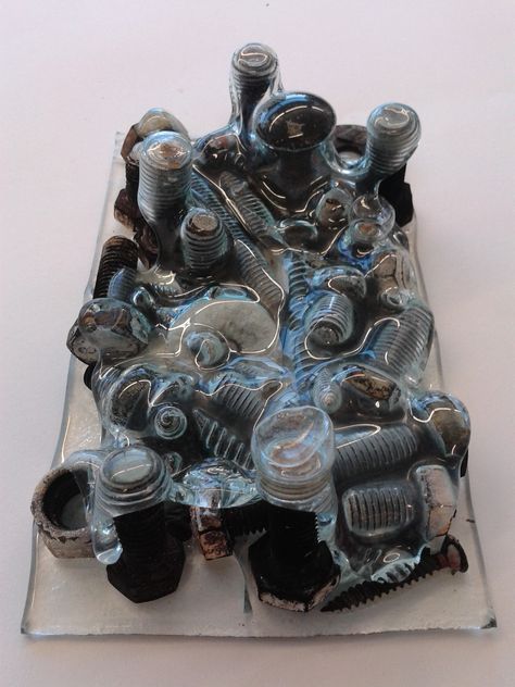 glass slumping/melting over stainless steel objects Glass Melting, Glass Slumping, Melting Glass, Slumped Glass, Plastic Art, Glass Artwork, Ap Art, Sculpture Installation, Ceramic Sculpture