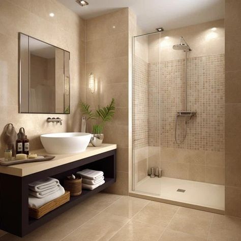 What Colour Goes With Beige, Light Brown Bathroom Ideas, Tan Bathroom Ideas, Beige Bathroom Tile, Beige Bathroom Tiles, Beige Tile Bathroom, Bathroom Ideas Beige, Best Gray Paint, Basement Bathroom Remodeling