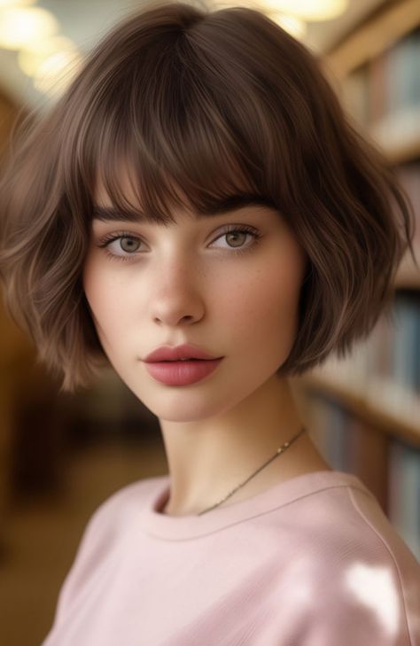 Classic French Bob with Soft Waves and Bangs Short Blonde French Bob, Chin Length French Bob, Layered French Bob, Classic French Bob, Blonde French Bob, Short Razor Haircuts, French Bob With Bangs, Haircut Ideas Brown Hair, Wispy Layers