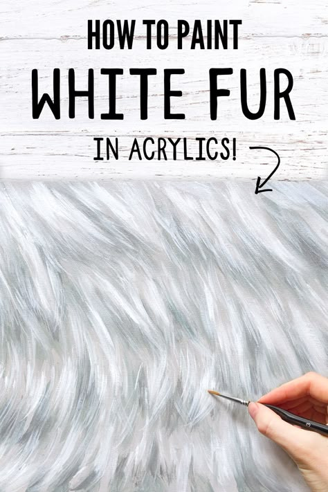 This art tutorial shows you a great technique to paint white fur, its easy and perfect for artists and beginners. This is a great acrylic painting tutorial if you love to paint animals, wildlife and pet portraits. How To Paint Animal Fur, How To Paint Fur Acrylic, Dog Acrylic Painting Easy, How To Paint A Dog, How To Paint Fur, Wolf Painting Acrylic Easy, White Dog Painting, Dog Painting Pop Art, English Budgie