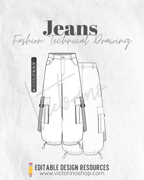 ✏️ Fashion Technical Drawing of Jean Cargo with Side Pockets Streetwear Style This technical drawing of cargo jeans with side pockets perfectly represents streetwear style. Ideal for those seeking functionality and urban fashion in one design. #technicalDrawing #cargoJeans #streetwearStyle #urbanFashion #fashionInspiration #fashionArt #fashionTrends #streetStyle ✏️ Dibujo Técnico de Moda de Jean Cargo con Bolsillos Laterales Estilo Streetwear Streetwear Flat Sketches, Jeans Technical Drawing, Jeans With Side Pockets, Fashion Technical Drawing, Denim Street Style, Flat Drawings, Technical Drawings, Clothing Design Sketches, Flat Sketches