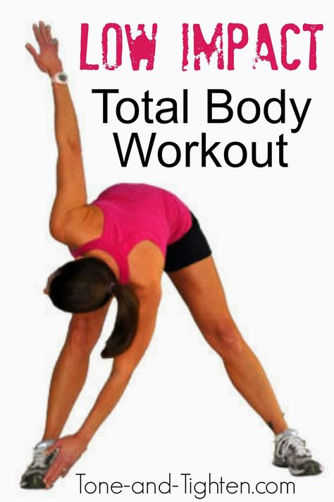 Low Impact Total Body Workout at Tone-and-Tighten.com. Just because it's low impact doesn't mean it's easy! #workout #fitness #athomeworkout Low Impact Cardio, Total Workout, High Intensity Workout, Total Body Workout, Low Impact Workout, Workout Fitness, Total Body, Body Workout, Workout For Beginners