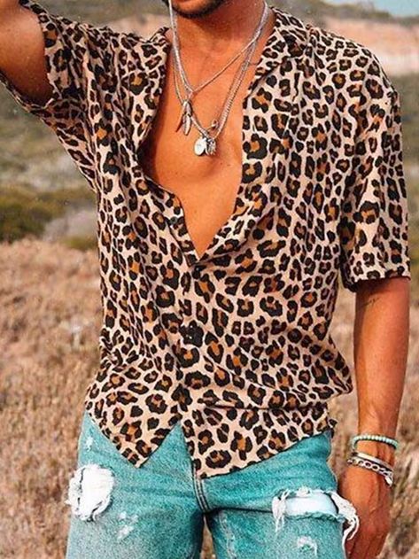 Men's Shirt Leopard Graphic Prints Turndown Brown Street Casual Short Sleeve Button-Down Print Clothing Apparel Sports Fashion Streetwear Designer 9444871 2023 – $9.99 Printed Shirts Men, Leopard Print Shorts, Streetwear Mode, Leopard Print Shirt, Style Sportif, Retro Mode, Casual Summer Shorts, Sport Style, Mode Vintage