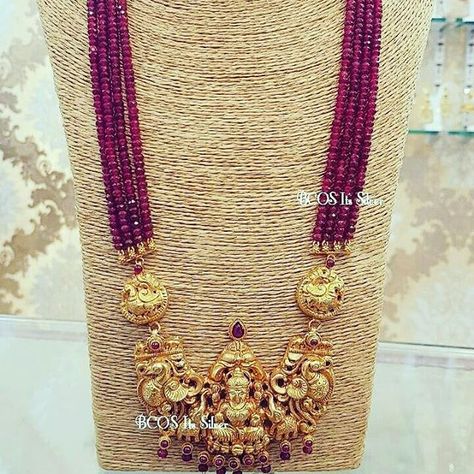 Ruby Beads Mala With Pendant, Ruby Beads Necklace Designs, Kemp Pendant, Balaji Pendant, Ruby Mala, Ruby Necklace Designs, Ideas For Design, Temple Jewelry Necklace, Pendant Designs