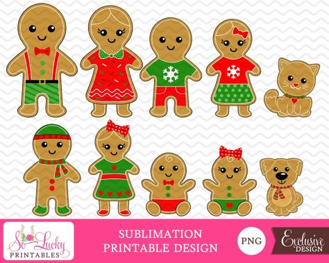 Winter Digital Art, Gingerbread Dog, Gingerbread Family, Gingerbread Baby, Family Clipart, Printable Htv, Christmas Cut Files, Christmas Party Shirts, Dog Svg