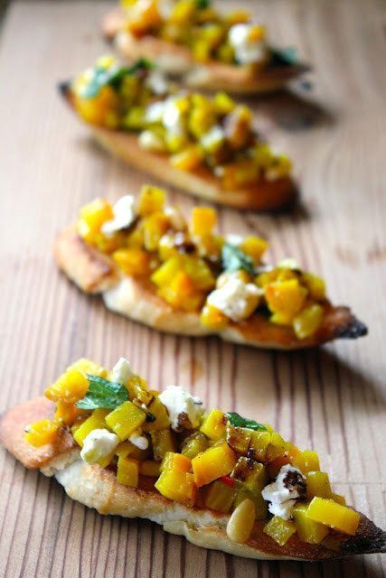 golden beet bruschettas - #recipe by #eatwell101® Beet Bruschetta, Golden Beets Recipe, Golden Beets Salad, Roasted Golden Beets, Beet And Goat Cheese, Harvest Salad, Golden Beets, Beet Recipes, Harvest Recipes