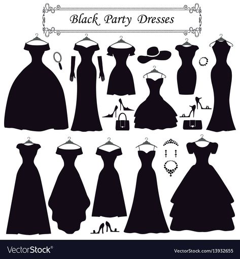 African American Clothing, Dress Vector, Black Party Dress, Fashion Drawing Sketches, Dress Design Drawing, 파티 드레스, Fashion Design Patterns, Clothing Design Sketches, Fashion Vocabulary