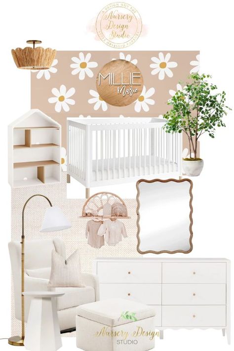 Portfolio - Nursery Design Studio Daisy Themed Nursery Decor, Daisy Theme Nursery Room, Nursery Floral Decor, Boho Daisy Nursery Theme, Daisy Flower Nursery Theme, Daisy Themed Room, Nursery Ideas Daisy, Pink Daisy Nursery, Neutral Daisy Nursery