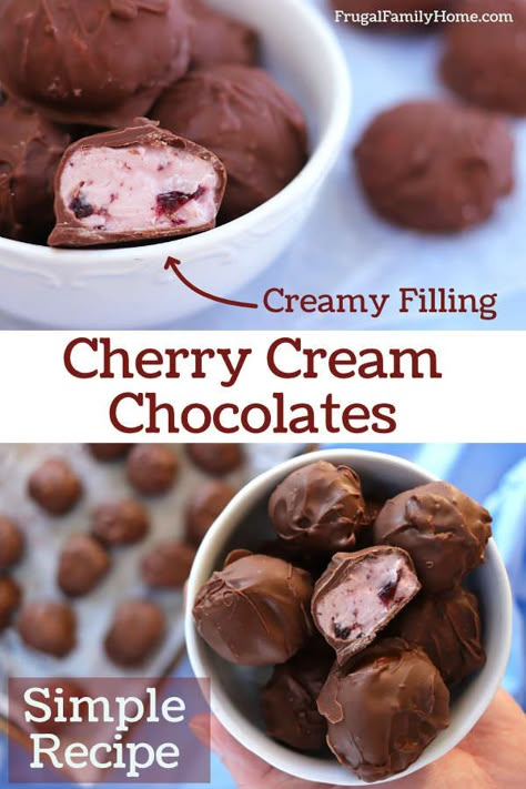 This homemade chocolates recipe is so good. The cherry cream filling is so buttery and creamy, surrounded by chocolate. You won’t have to buy chocolates again, you can make your own with this easy recipe. Our whole family loves it. #HomemadeCandy #easyhomemadedesserts #homemadechocolates Cream Fillings For Chocolates, Cream Filled Candy Recipes, Chocolate Mold Filling Recipes, Filling Recipes For Chocolates, Cream Filled Chocolate Candy Recipes, Chocolate Cherry Truffles Recipe, Cherry Filled Chocolates, Homemade Chocolate Filling Recipes, Cherry Candy Recipe