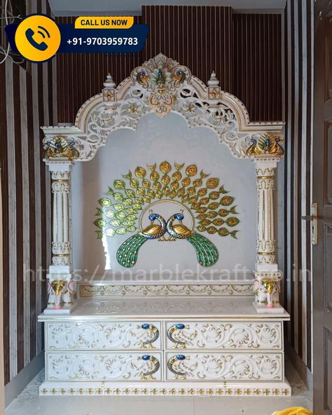 Marble Temple Design for Home Marble Home Temple, Marble Temple Design, Temples For Home, Marble Temple For Home, Highlight Wall, Marble Mandir, Temple For Home, Marble Temple, Ganpati Decoration At Home