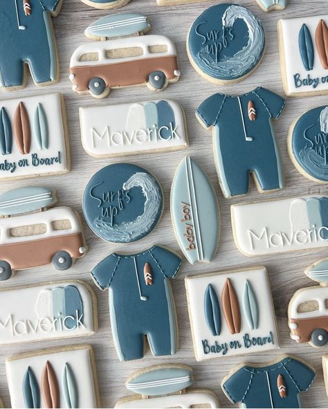 Baby On Board Cookies, The Big One Cookies, Baby On Board Baby Shower Ideas, Royal Cookies, Lake Theme, Cookie Decoration, Baby Shower Theme Decorations, Summer Cookies, Blue Boat