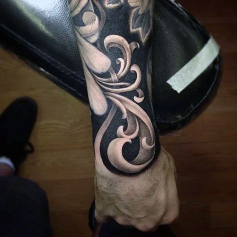 Wrist And Forearm Male Amazing Filigree Tattoos Filigree Tattoos, Baroque Tattoo, Filigree Tattoo, Facial Tattoos, Geniale Tattoos, Gothic Tattoo, Maori Tattoo, Tattoo Meaning, White Tattoo