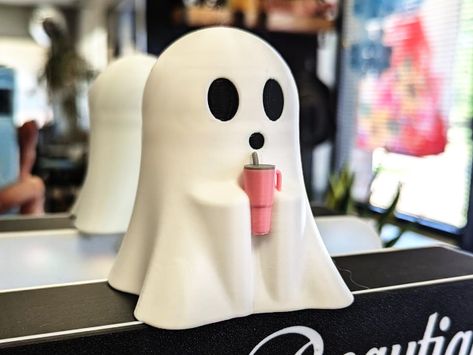 Cute Ghost with Stanley style Tumbler by animuL67 3d Printed Ghost, Mini Stanley, Jeep Wedding, Spooky Halloween Decor, Spooky Halloween Decorations, Quirky Decor, Stanley Tumbler, Ghost Decoration, Cute Ghost