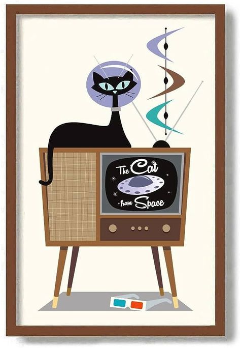 Atomic Kitty, Art Nouveau Cat, Atomic Art, Atomic Kitten, Gothic Kitchen, Space Vintage, Modern Cartoon, Stay Groovy, Mid Century Cat