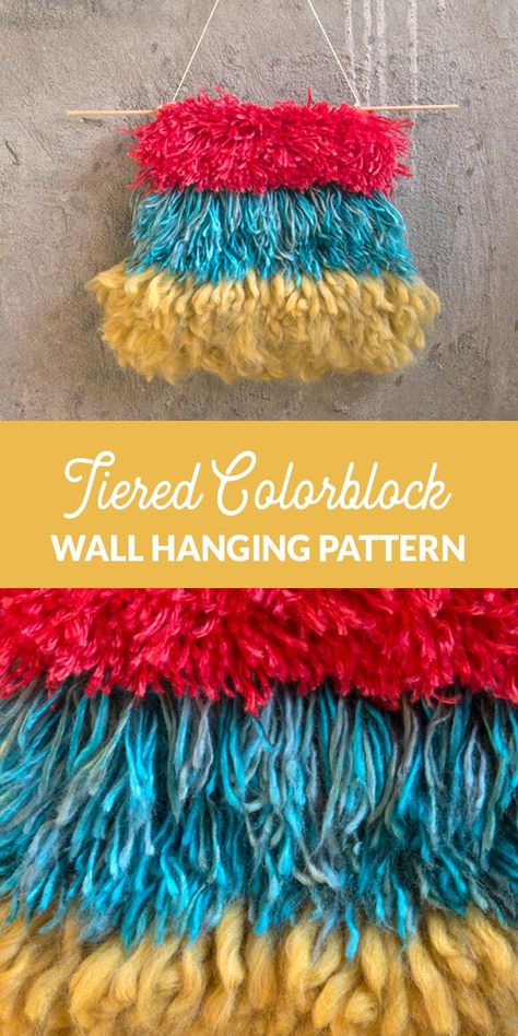 Even beginner crafters can make their own chic wall hanging with latch hook! Get the free pattern for the Primary Tiers Wall Hanging. Colorblock Wall, Latch Hook Wall Hanging, Yarn Craft Ideas, Hook Ideas, Hook Rugs, Decorate On A Budget, Cute Projects, Wood Hanger, Art Weaving