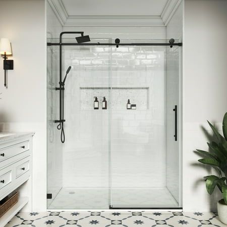 This frameless single sliding shower door by MCOCOD not only pushes and pulls smoothly, but also has unique Soft-closing System, the thick glass offers a luxurious, heavier feel, bringing comfortable and unbreakable safety experience. The combination of double-sided easy-clean glass and elegant hardware accessories, creating a more spacious, open look in your bathroom, make your shower room more elegant and decorative. Easy and quick installation. Single side shower access with reversible instal Small Bathroom Frameless Shower Door, Fixed Glass Shower Door, Glass Shower Doors Frameless Walk In, Closed Shower Ideas, Glassless Shower Walk In, Shower With Glass Wall, Farmhouse Bathroom Shower Ideas, Glass Door For Bathroom, Shower Glass Door Ideas