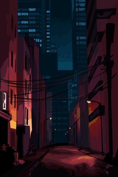 Dark Deco, Background Study, Street At Night, Night Illustration, Bg Design, Color Script, City Background, Dark City, Background Drawing